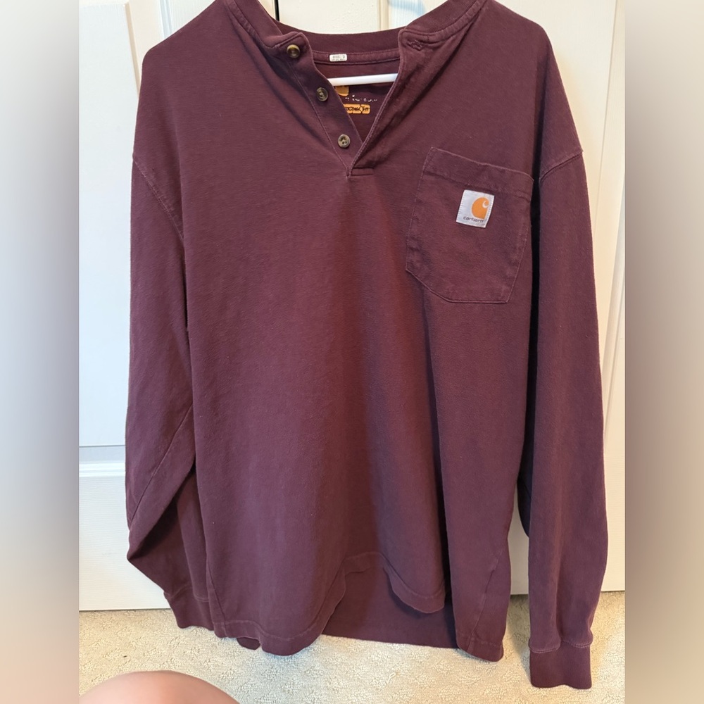 Carhartt Maroon Long Sleeve Henley Shirt